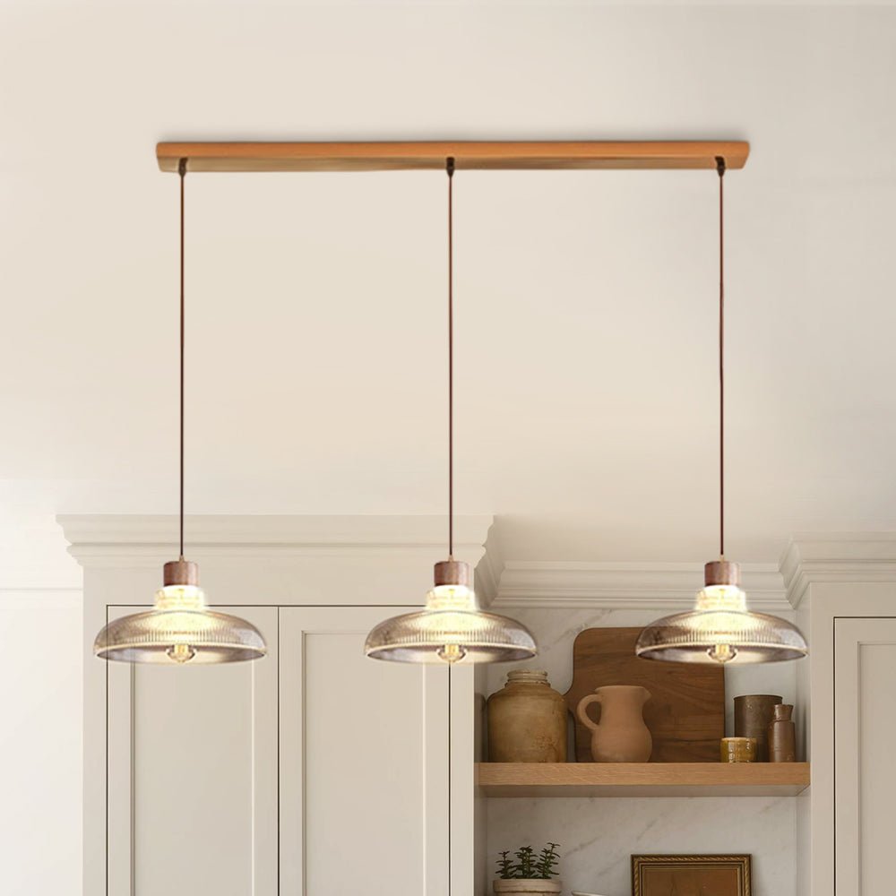 Pendantlightie - Modern Linear Island Wood Accents Dome Shape Glass Pendant Light - Pendants - 2Lt - 