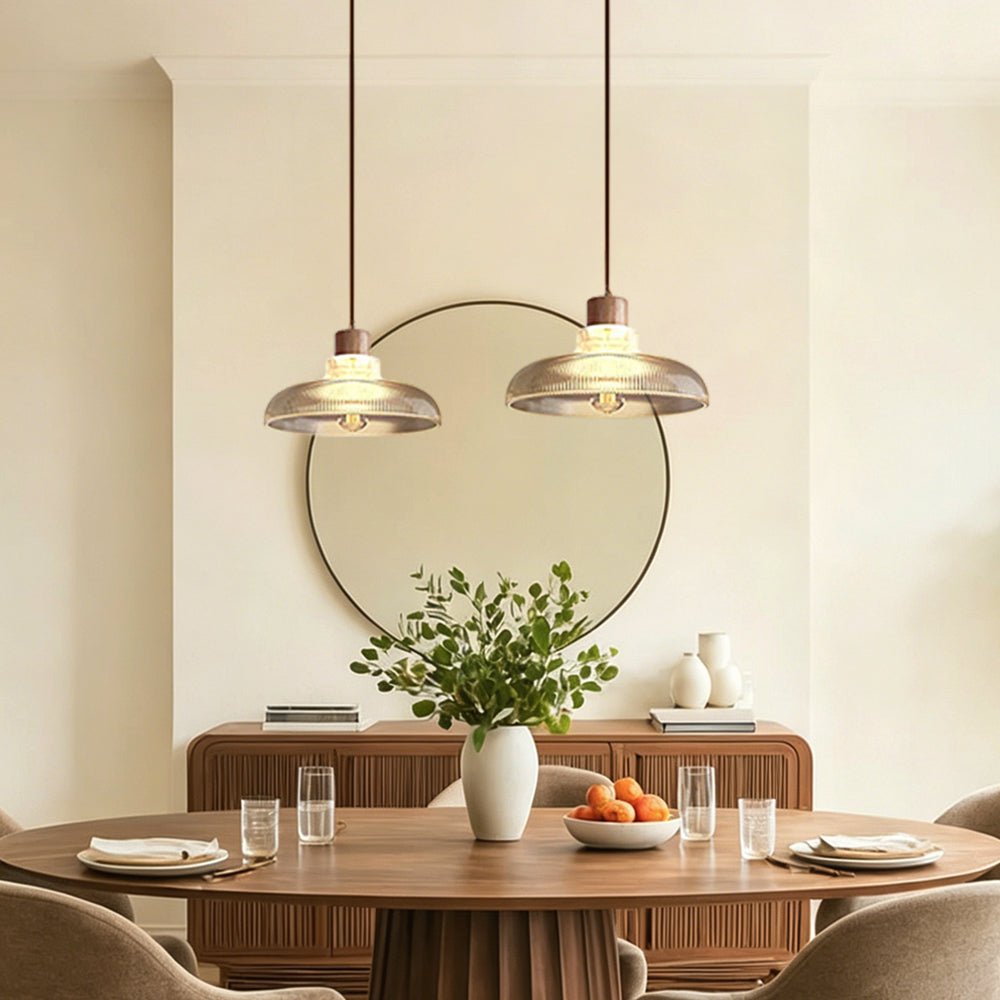 Pendantlightie - Modern Linear Island Wood Accents Dome Shape Glass Pendant Light - Pendants - 2Lt - 