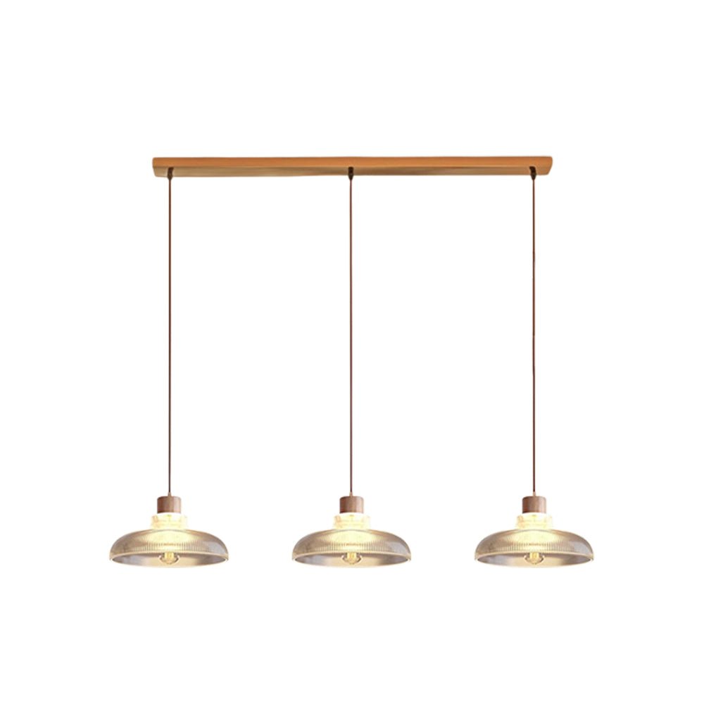 Pendantlightie - Modern Linear Island Wood Accents Dome Shape Glass Pendant Light - Pendants - 2Lt - 