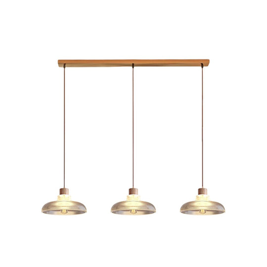 Pendantlightie - Modern Linear Island Wood Accents Dome Shape Glass Pendant Light - Pendants - 2Lt - 