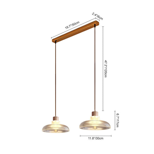Pendantlightie - Modern Linear Island Wood Accents Dome Shape Glass Pendant Light - Pendants - 2Lt - 