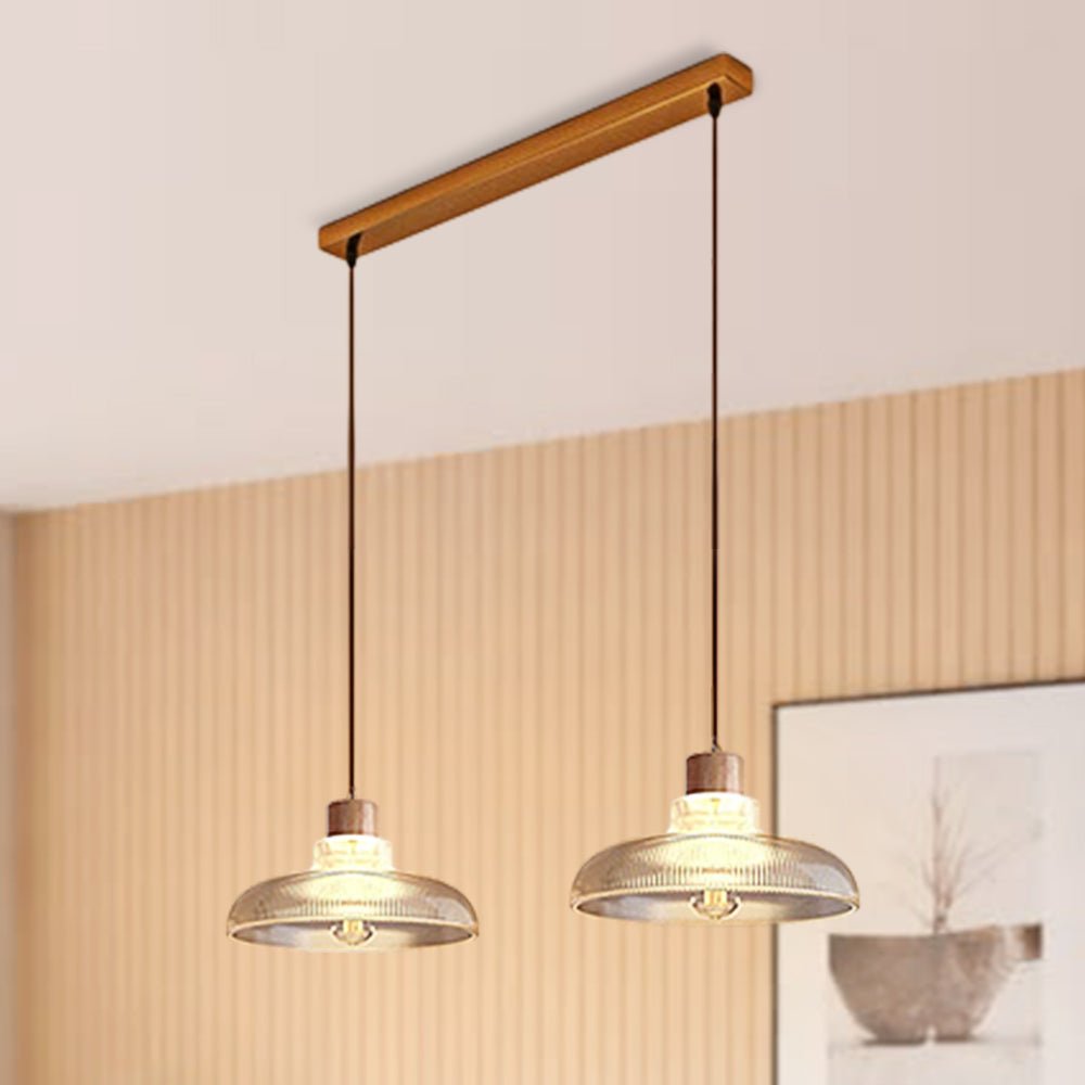 Pendantlightie - Modern Linear Island Wood Accents Dome Shape Glass Pendant Light - Pendants - 2Lt - 