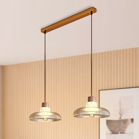 Pendantlightie - Modern Linear Island Wood Accents Dome Shape Glass Pendant Light - Pendants - 2Lt - 