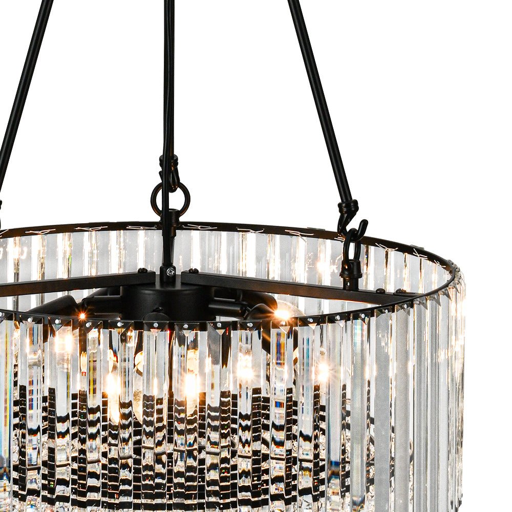 Pendantlightie - Modern Luxury 6 - Light Crystal Drum Chandelier With Adjustable Rods - Chandeliers - Black - 