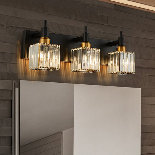 Pendantlightie-Modern Luxury Bathroom Crystal Wall Light-Wall Light-Black+Gold-3Lt
