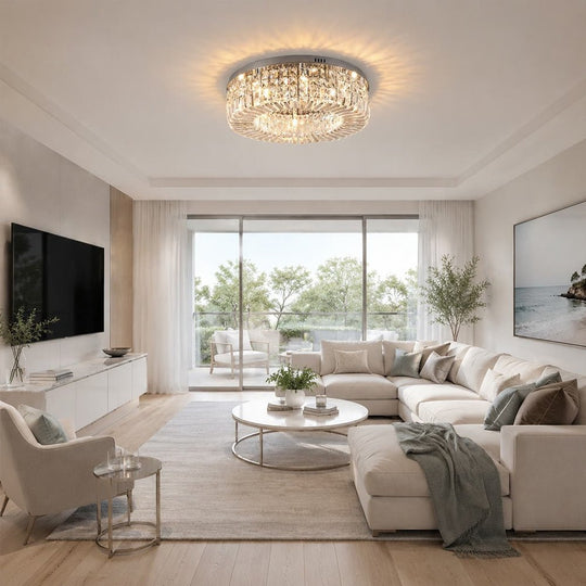 Pendantlightie - Modern Luxury Crystal Round Ceiling Light - Flush Mount - Medium (50CM) - Chrome