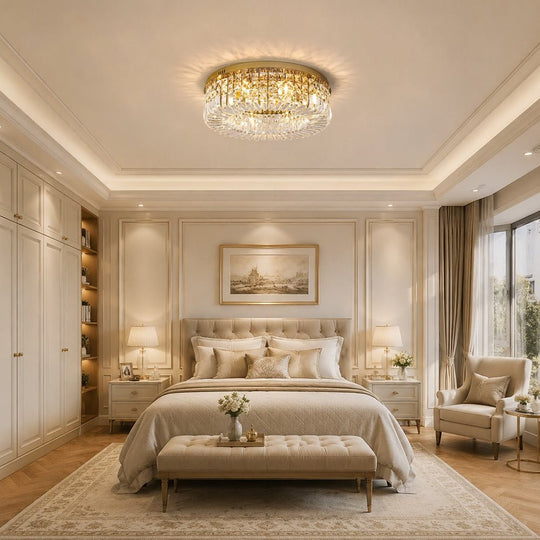 Pendantlightie - Modern Luxury Crystal Round Ceiling Light - Flush Mount - Medium (50CM) - Chrome