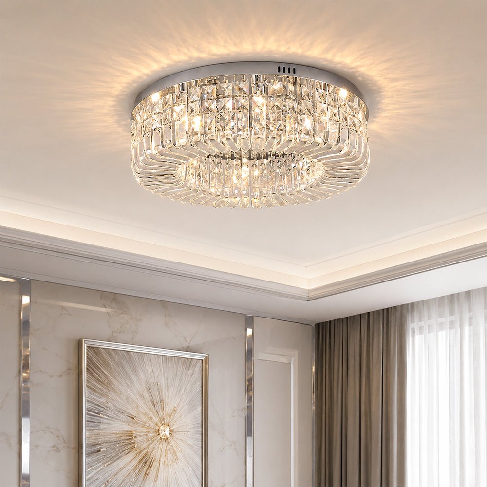 Pendantlightie - Modern Luxury Crystal Round Ceiling Light - Flush Mount - Medium (50CM) - Chrome