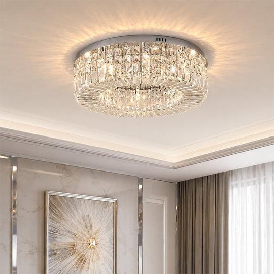 Pendantlightie - Modern Luxury Crystal Round Ceiling Light - Flush Mount - Medium (50CM) - Chrome