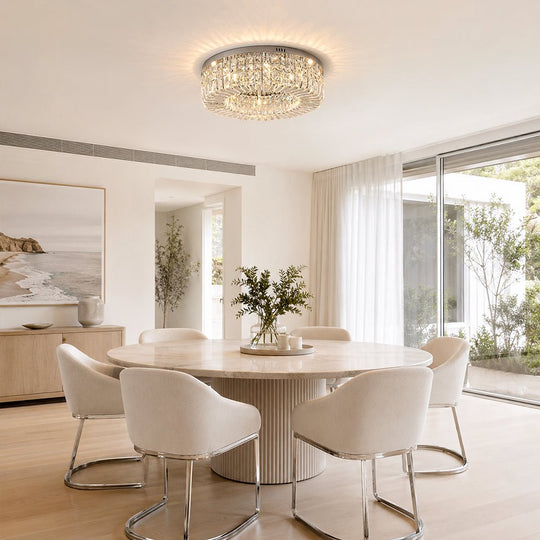 Pendantlightie - Modern Luxury Crystal Round Ceiling Light - Flush Mount - Medium (50CM) - Chrome