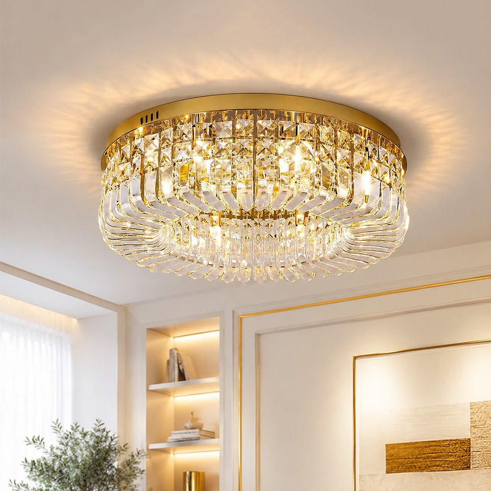Pendantlightie - Modern Luxury Crystal Round Ceiling Light - Flush Mount - Medium (50CM) - Gold