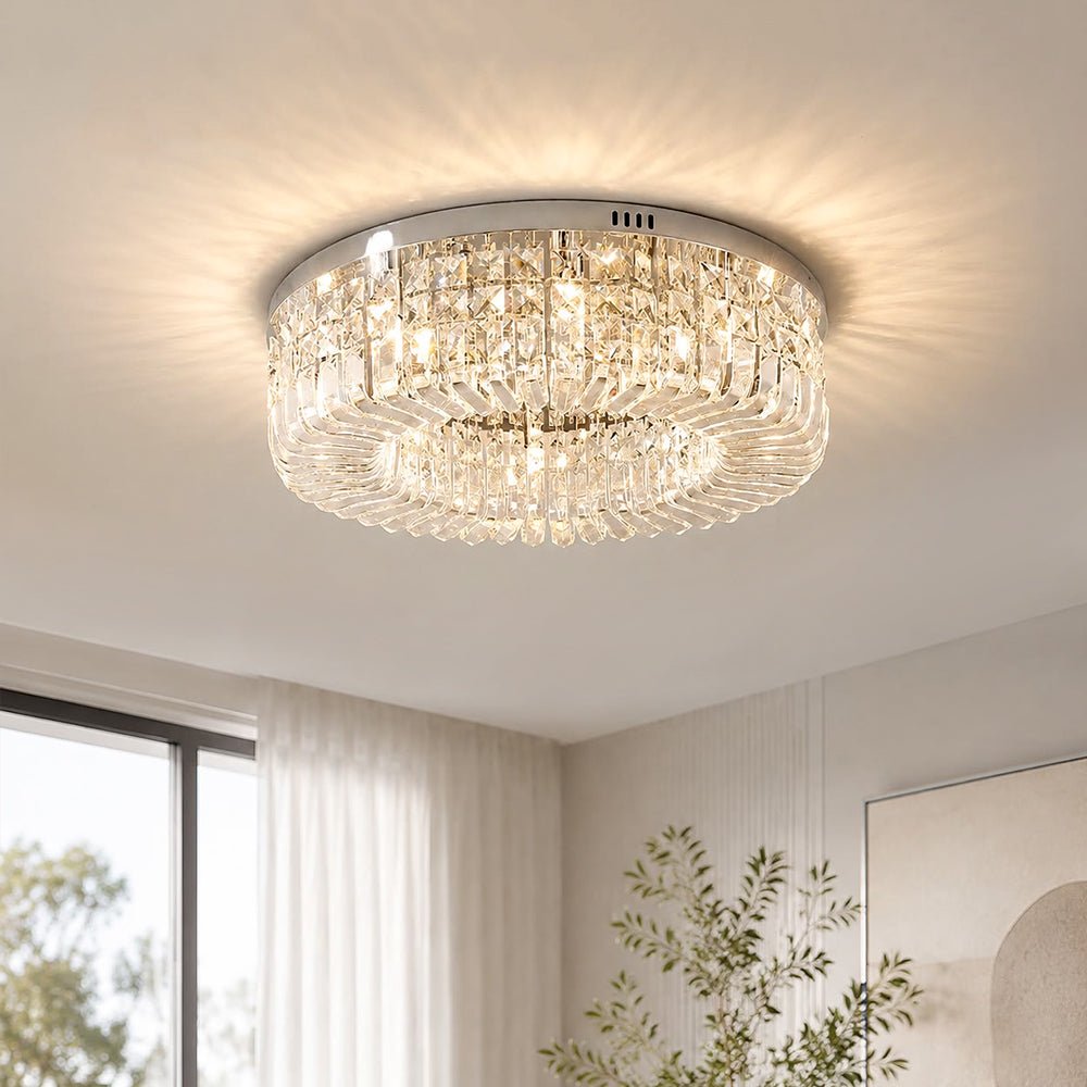 Pendantlightie - Modern Luxury Crystal Round Ceiling Light - Flush Mount - Small (40CM) - Chrome