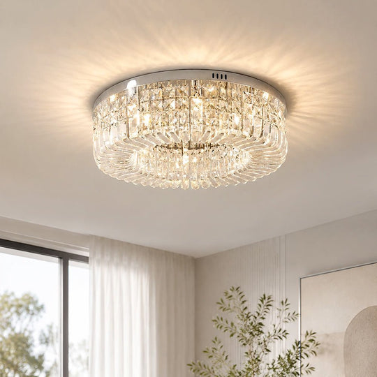 Pendantlightie - Modern Luxury Crystal Round Ceiling Light - Flush Mount - Small (40CM) - Chrome