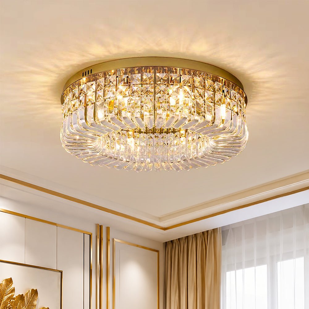Pendantlightie - Modern Luxury Crystal Round Ceiling Light - Flush Mount - Small (40CM) - Gold