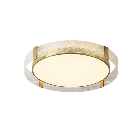 Pendantlightie-Modern Luxury Round Rippled Glass Led Ceiling Light-Flush Mount-Brass-