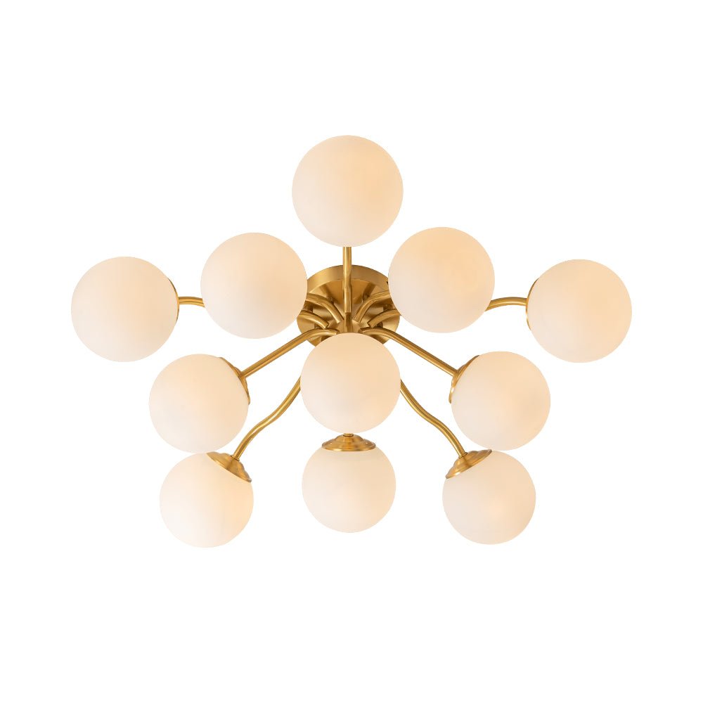 Pendantlightie - Modern Mid - Century 11 - Light Sputnik Glass Globe Semi Flush Mount - Semi Flush Mount - Brass - 