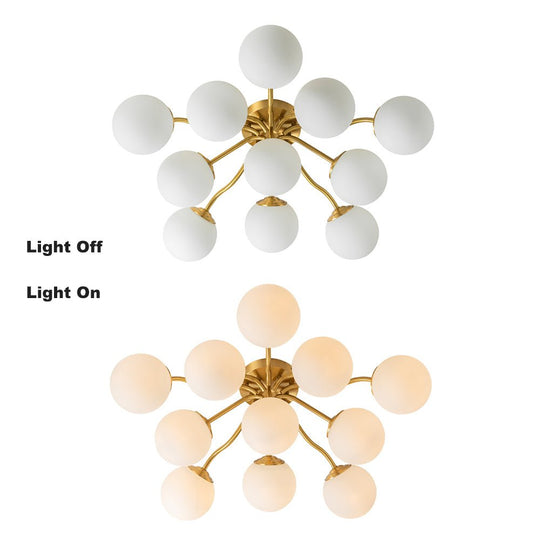 Pendantlightie - Modern Mid - Century 11 - Light Sputnik Glass Globe Semi Flush Mount - Semi Flush Mount - Brass - 