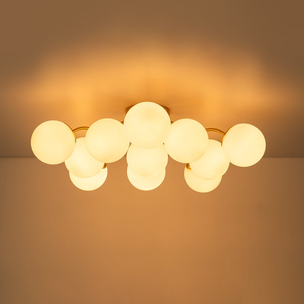 Pendantlightie - Modern Mid - Century 11 - Light Sputnik Glass Globe Semi Flush Mount - Semi Flush Mount - Brass - 