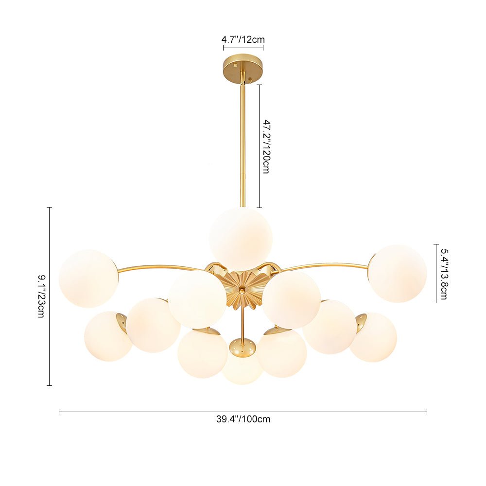 Pendantlightie - Modern Mid - Century 12 - Light Glass Globe Sputnik Chandelier - Chandeliers - Brass - 