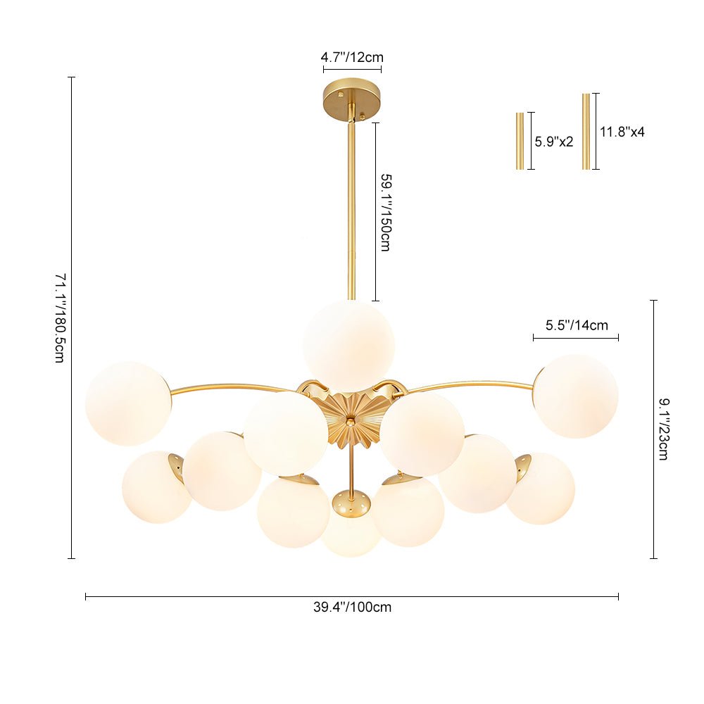 Pendantlightie - Modern Mid - Century 12 - Light Glass Globe Sputnik Chandelier - Chandeliers - Brass - 