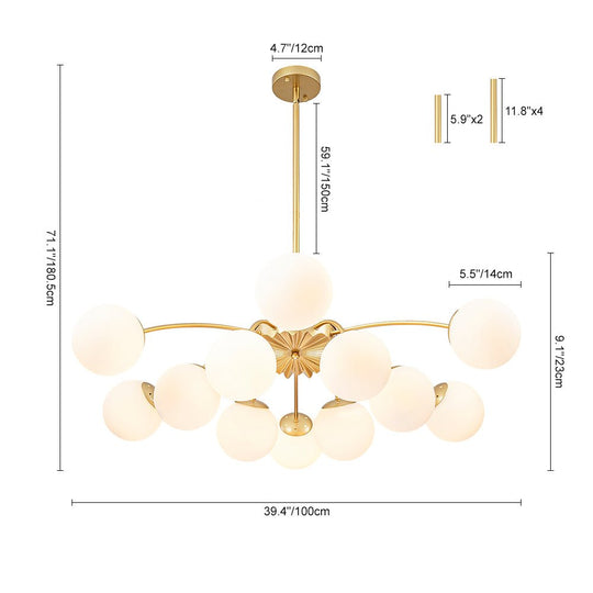 Pendantlightie - Modern Mid - Century 12 - Light Glass Globe Sputnik Chandelier - Chandeliers - Brass - 