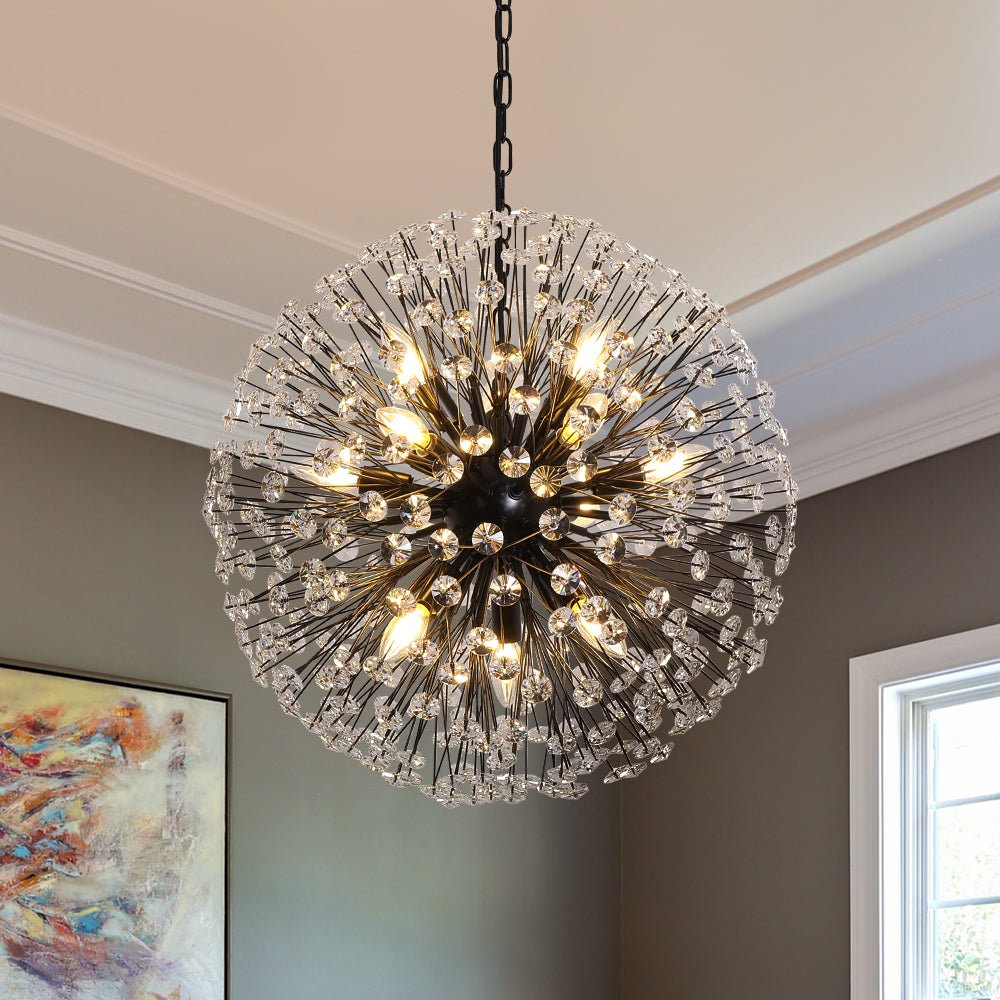 Pendantlightie - Modern Mid - Century 12 - Light Sputnik Crystal Firework Globe Chandelier - Chandeliers - Black - 