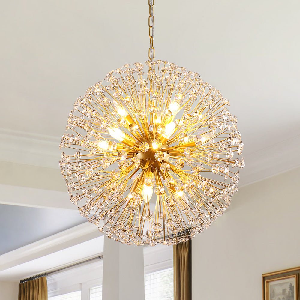 Pendantlightie - Modern Mid - Century 12 - Light Sputnik Crystal Firework Globe Chandelier - Chandeliers - Gold - 