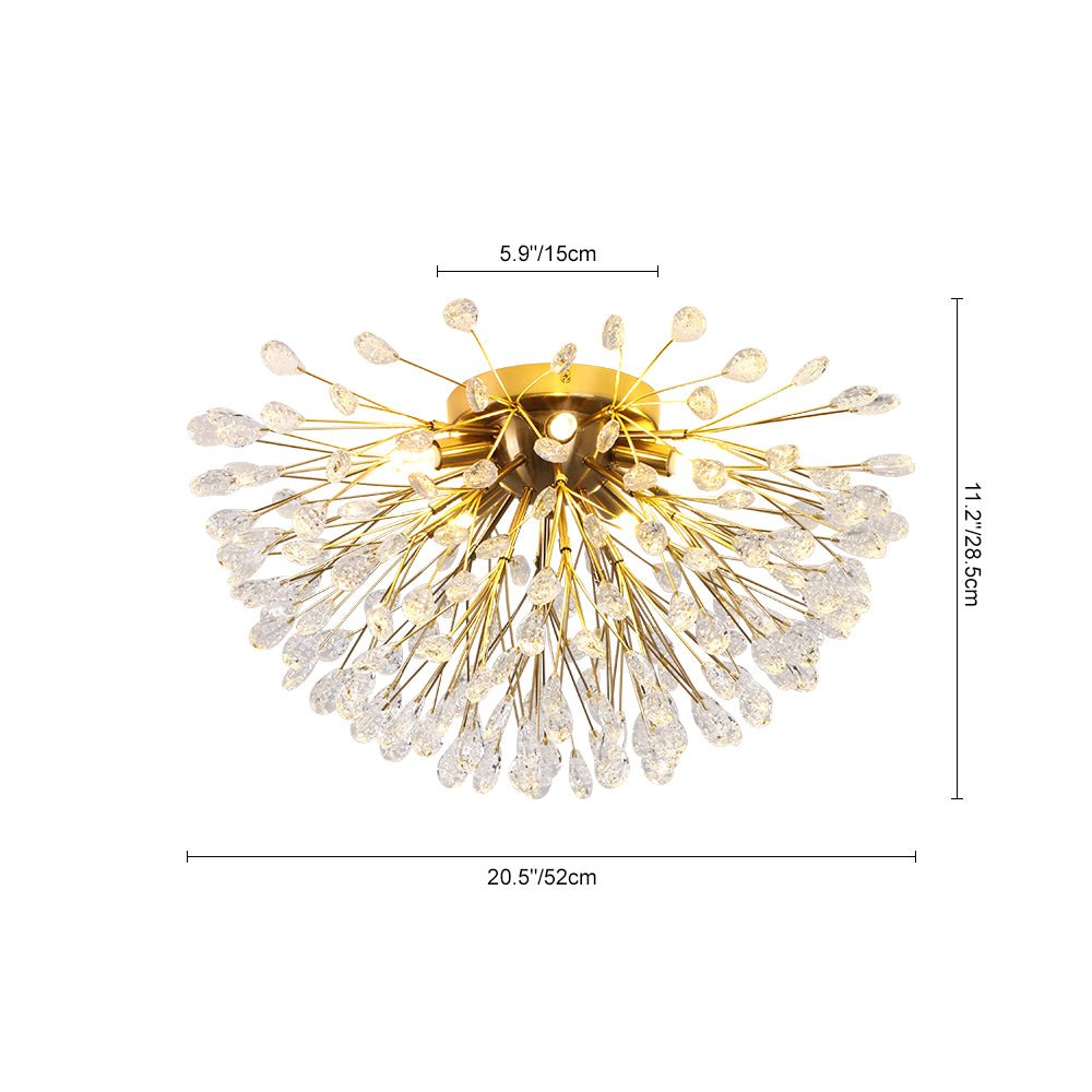 Pendantlightie - Modern Mid - Century 5 - Light Crystal Firework Flower Semi Flush Mount - Semi Flush Mount - Gold - 