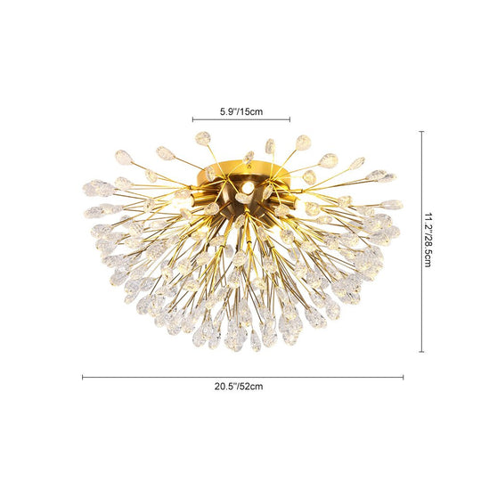 Pendantlightie - Modern Mid - Century 5 - Light Crystal Firework Flower Semi Flush Mount - Semi Flush Mount - Gold - 