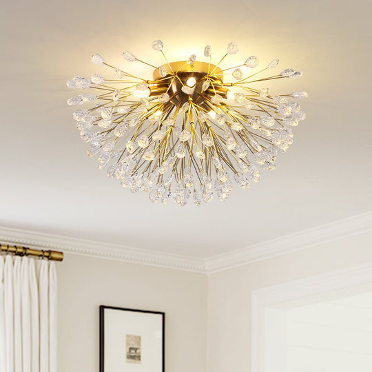 Pendantlightie - Modern Mid - Century 5 - Light Crystal Firework Flower Semi Flush Mount - Semi Flush Mount - Gold - 