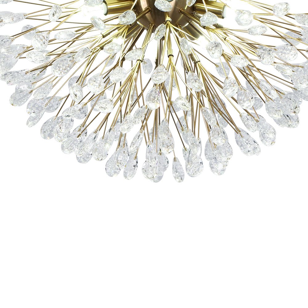 Pendantlightie - Modern Mid - Century 5 - Light Crystal Firework Flower Semi Flush Mount - Semi Flush Mount - Gold - 