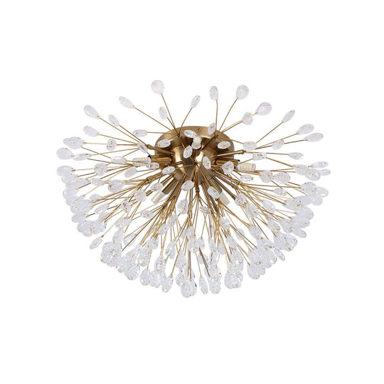 Pendantlightie - Modern Mid - Century 5 - Light Crystal Firework Flower Semi Flush Mount - Semi Flush Mount - Gold - 