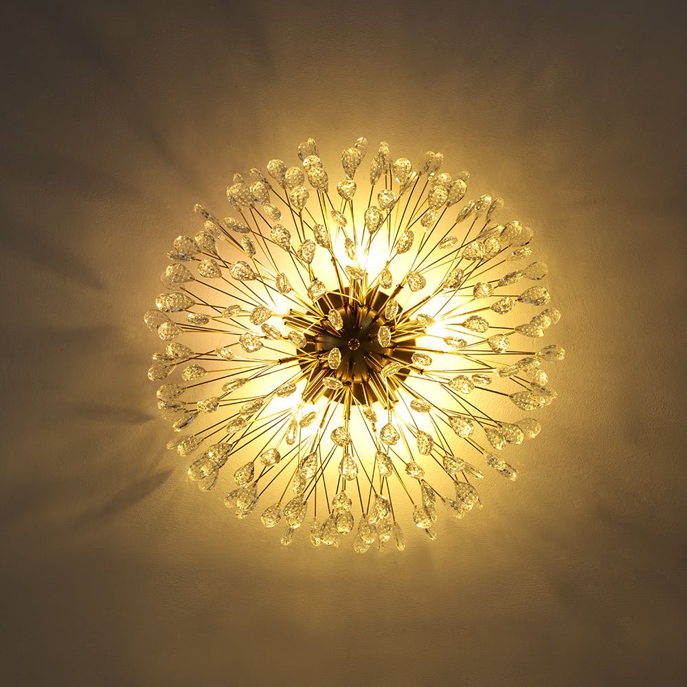 Pendantlightie - Modern Mid - Century 5 - Light Crystal Firework Flower Semi Flush Mount - Semi Flush Mount - Gold - 