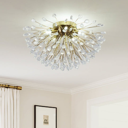 Pendantlightie - Modern Mid - Century 5 - Light Crystal Firework Flower Semi Flush Mount - Semi Flush Mount - Gold - 