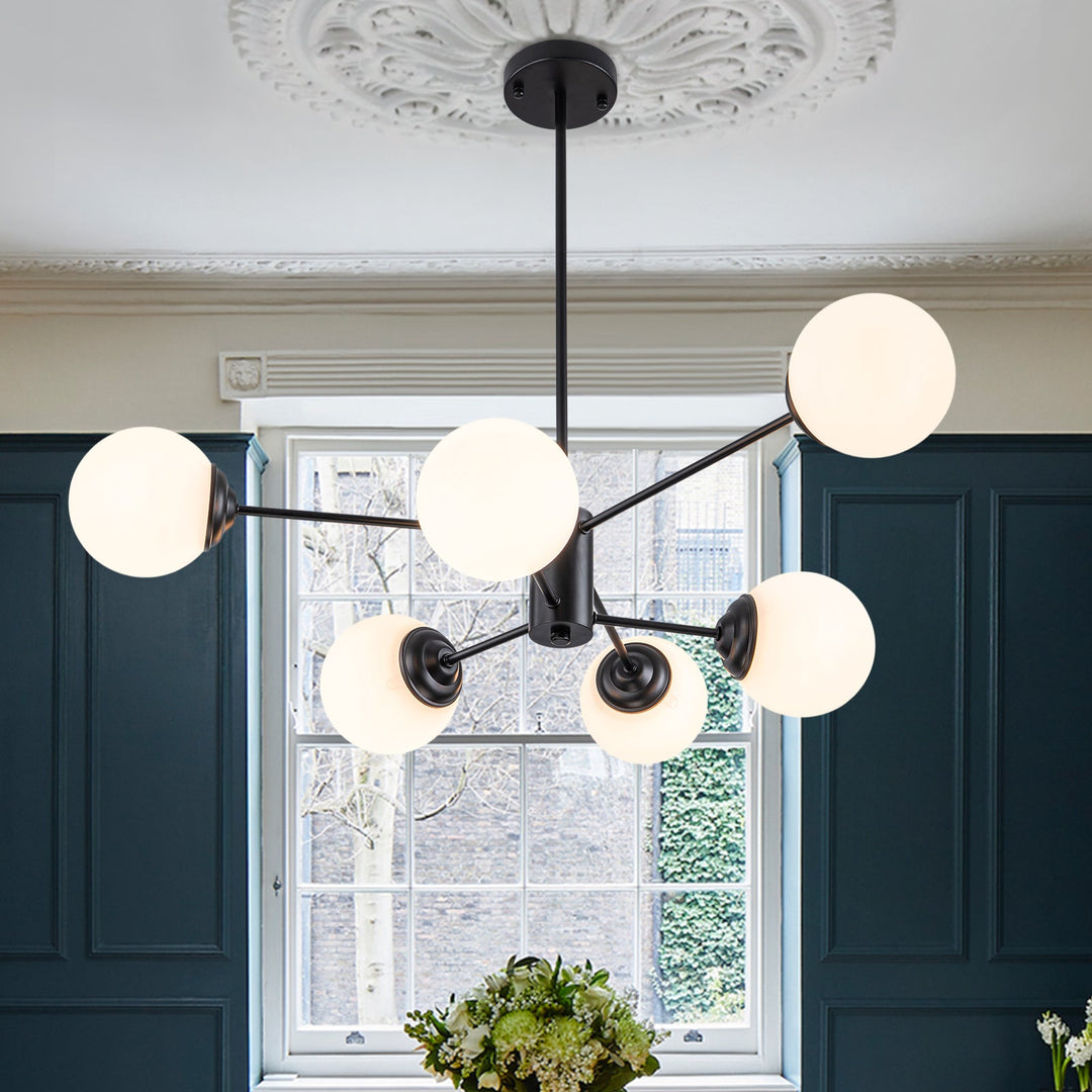 Pendantlightie-Modern Mid-Century Bubble Sputnik Chandelier-Chandeliers-6Lt-Black