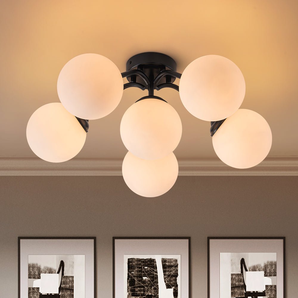 Pendantlightie - Modern Mid - Century Sputnik Glass Globe Semi Flush Mount - Semi Flush Mount - Black - 6Lt