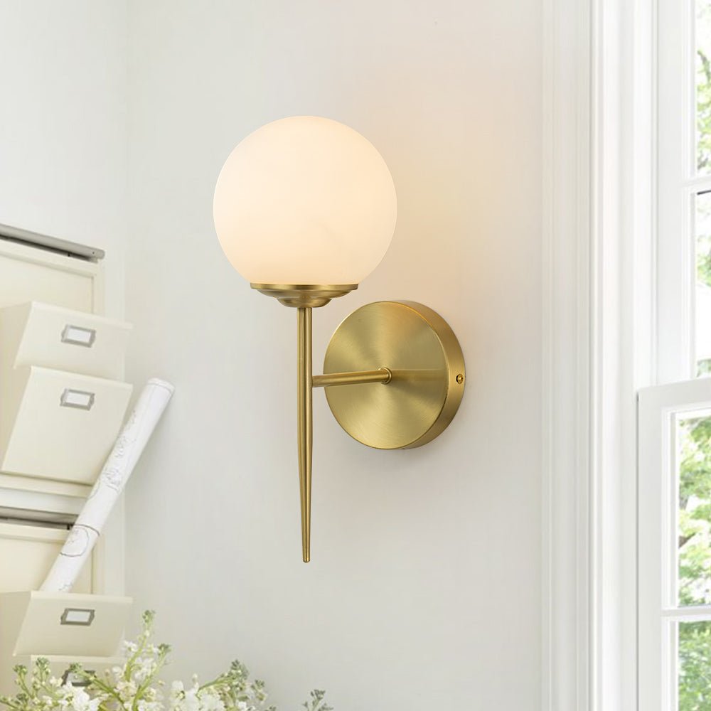 Pendantlightie - Modern Minimalist 1 - Light Milky Glass Globe Wall Light - Wall Light - Brass - 
