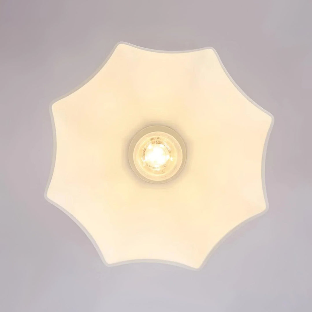 Pendantlightie-Modern Minimalist 1-Light Scalloped White Dome Shade Ceiling Light-Semi Flush Mount-Black-