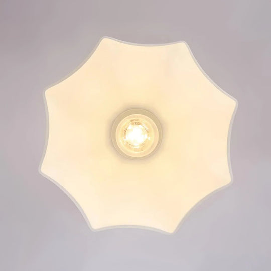 Pendantlightie-Modern Minimalist 1-Light Scalloped White Dome Shade Ceiling Light-Semi Flush Mount-Black-