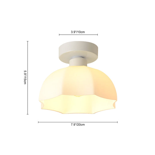 Pendantlightie-Modern Minimalist 1-Light Scalloped White Dome Shade Ceiling Light-Semi Flush Mount-Black-