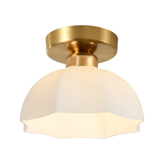 Pendantlightie-Modern Minimalist 1-Light Scalloped White Dome Shade Ceiling Light-Semi Flush Mount-Black-
