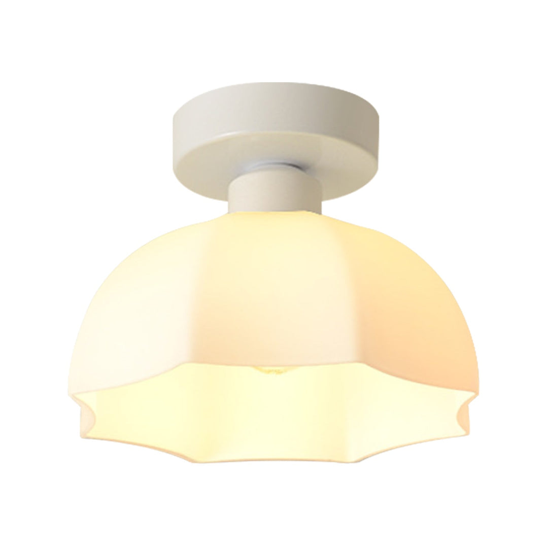 Pendantlightie-Modern Minimalist 1-Light Scalloped White Dome Shade Ceiling Light-Semi Flush Mount-Black-