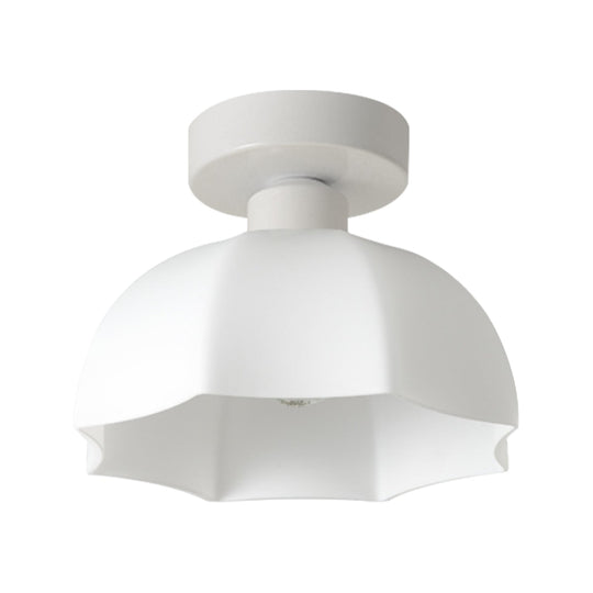 Pendantlightie-Modern Minimalist 1-Light Scalloped White Dome Shade Ceiling Light-Semi Flush Mount-Black-