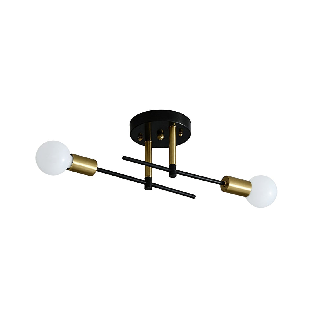 Pendantlightie-Modern Minimalist 2-Light Simple Linear Semi Flush Mount-Semi Flush Mount-Black+Gold-