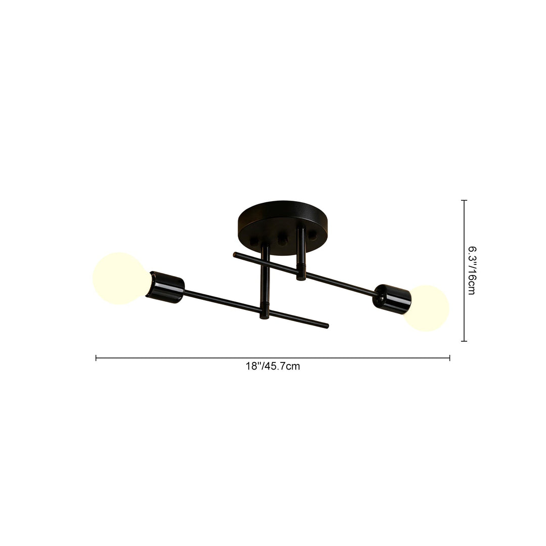 Pendantlightie-Modern Minimalist 2-Light Simple Linear Semi Flush Mount-Semi Flush Mount-Black+Gold-