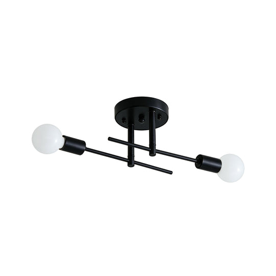 Pendantlightie-Modern Minimalist 2-Light Simple Linear Semi Flush Mount-Semi Flush Mount-Black+Gold-