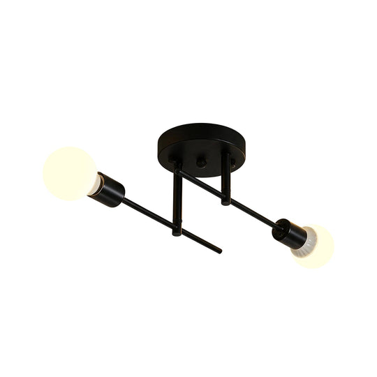 Pendantlightie-Modern Minimalist 2-Light Simple Linear Semi Flush Mount-Semi Flush Mount-Black+Gold-