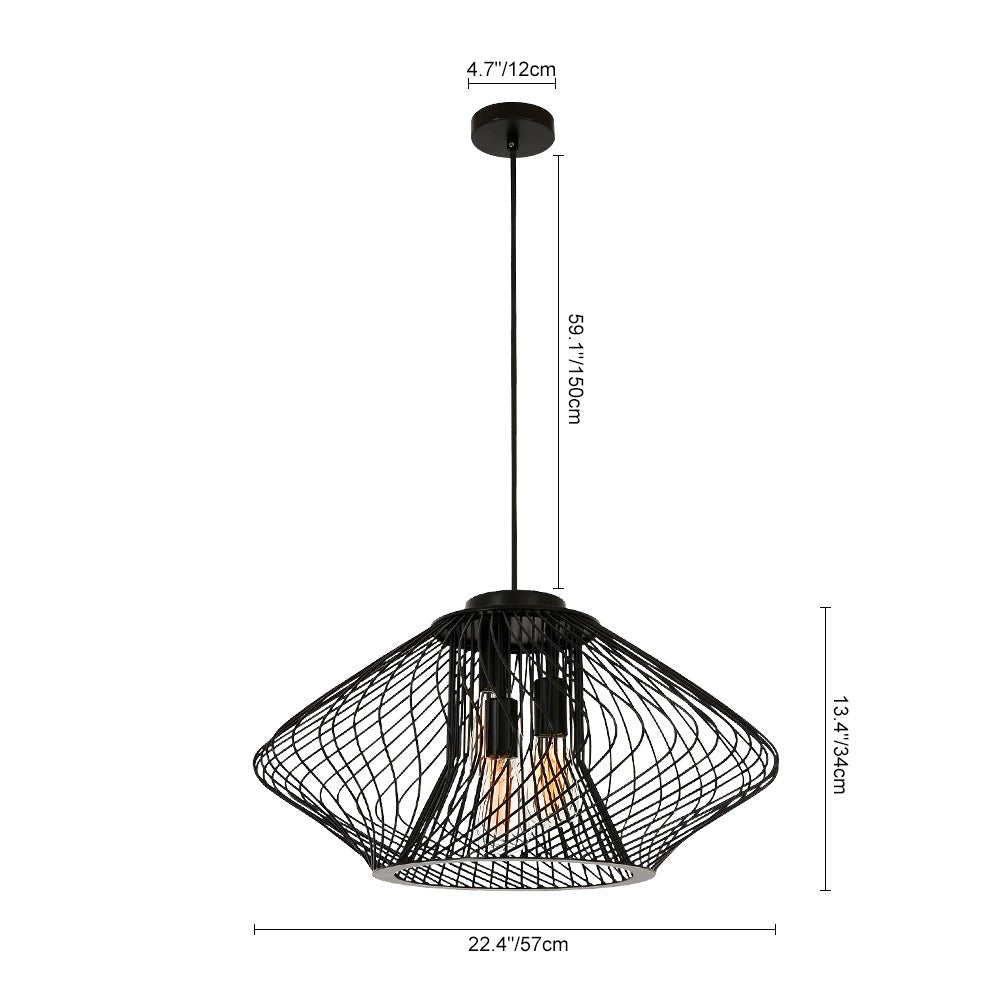 Pendantlightie - Modern Minimalist 3 - Light Black Metal Wire Frame Squat Pendant Light - Pendants - Black - 