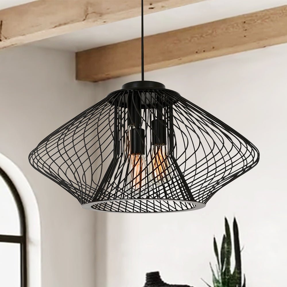 Pendantlightie - Modern Minimalist 3 - Light Black Metal Wire Frame Squat Pendant Light - Pendants - Black - 