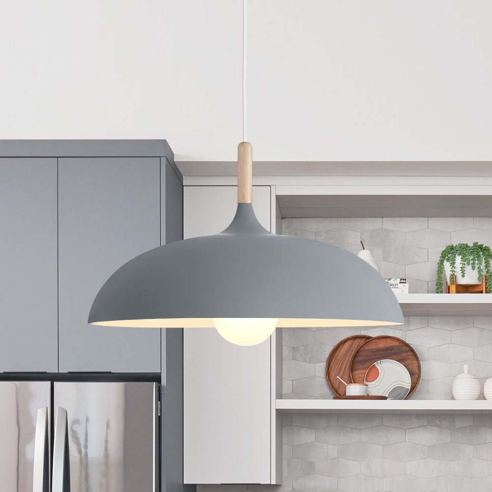 Pendantlightie - Modern Nordic 1 - Light Wood Accents Wide Dome Pendant Light - Pendants - Gray - 
